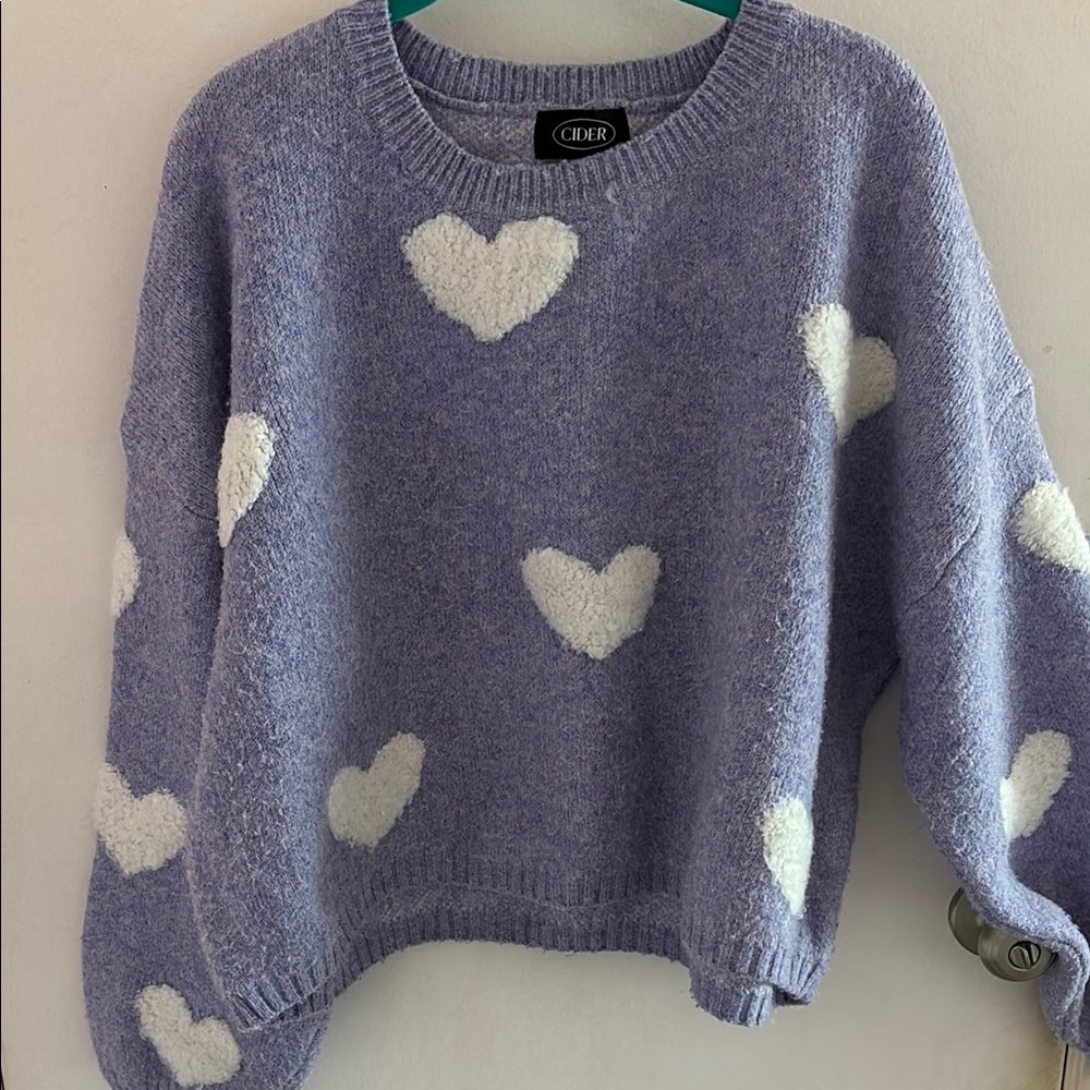 Cider Purple and White Heart Crew Neck Sweater